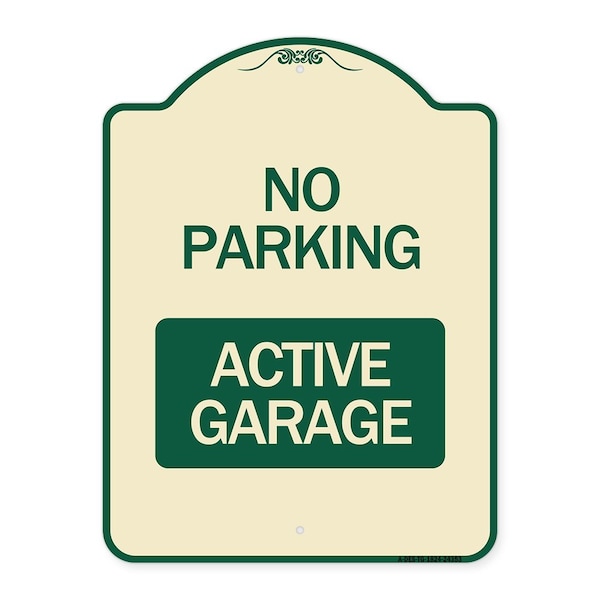 Designer Series Sign Active Garage, Tan & Green Heavy-Gauge Aluminum Sign, 24" x 18", TG-1824-24353